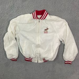 Vintage Men’s Bomber Jacket Moose Embroidery Pro Fit White Large
